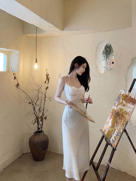 Satin Sexy Temperament Elegant Women Wear Soft Smooth Texture Dress