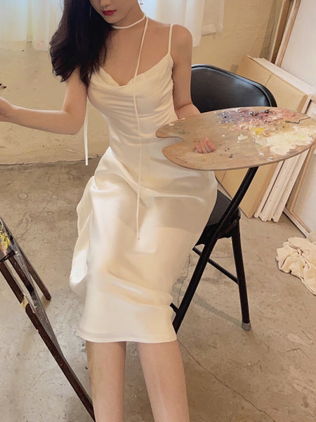 Satin Sexy Temperament Elegant Women Wear Soft Smooth Texture Dress