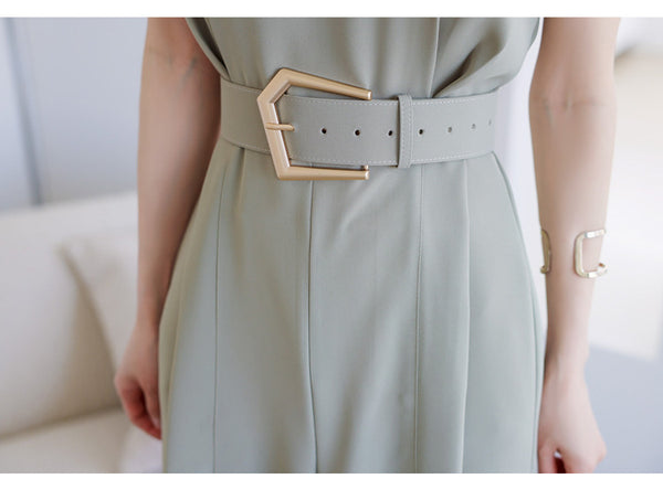 Summer Women Temperament Waist Slit Wide Pants One Piece Jumpsuits with belt