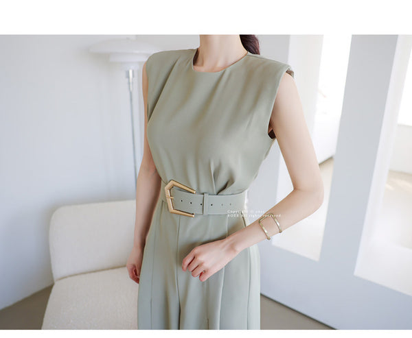 Summer Women Temperament Waist Slit Wide Pants One Piece Jumpsuits with belt