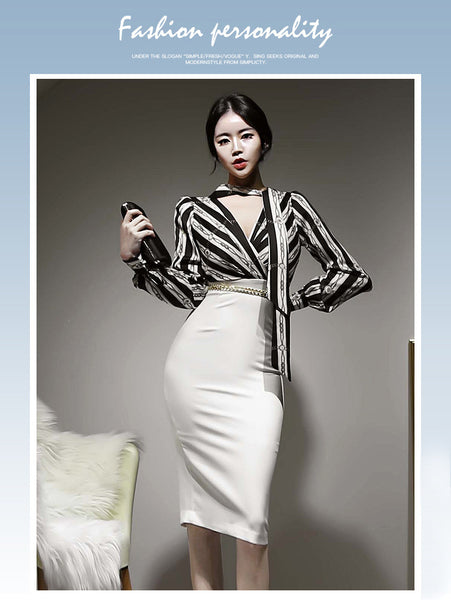 Black Striped Halter Neck Women Clothing Temperament Fit Lace Up One Piece Dress