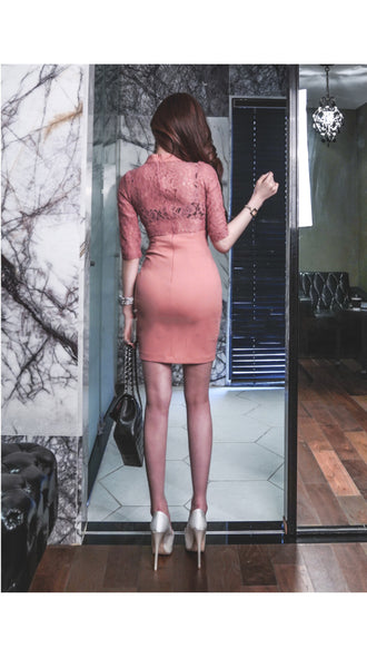 Sexy women Temperament Lace Stitching High Waist Big Breast Hip Dress