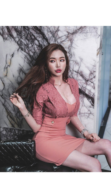 Sexy women Temperament Lace Stitching High Waist Big Breast Hip Dress