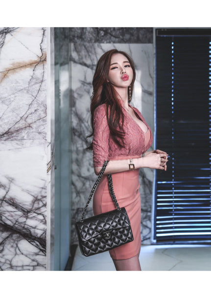 Sexy women Temperament Lace Stitching High Waist Big Breast Hip Dress