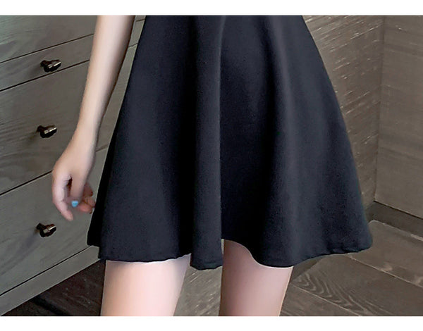 Nightclub Bridesmaid Sexy Temperament Hollowed Out Mesh Neck Short Flare Skirt Dress