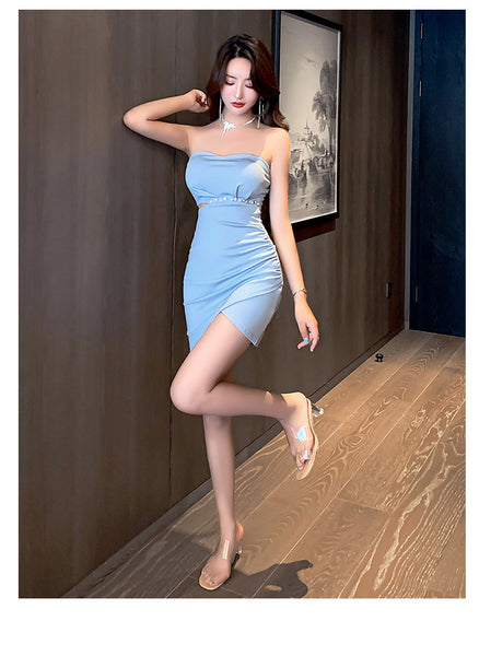 Nightclub Chic Sexy Temperament Low Cut Tight Fit Tube Top Skirt Dress