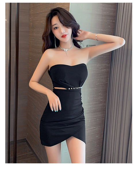 Nightclub Chic Sexy Temperament Low Cut Tight Fit Tube Top Skirt Dress