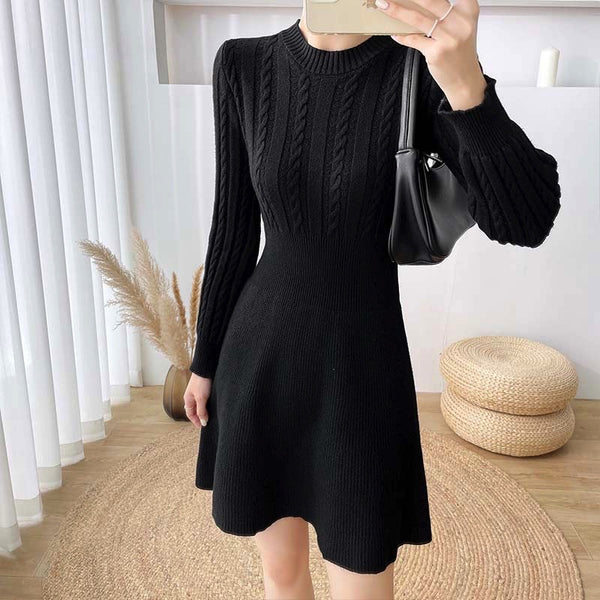 Knitted Chic Women Temperament Mid Length High Waist Stripes Dress