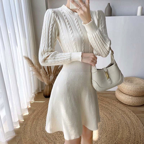 Knitted Chic Women Temperament Mid Length High Waist Stripes Dress