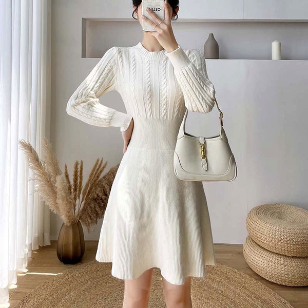 Knitted Chic Women Temperament Mid Length High Waist Stripes Dress