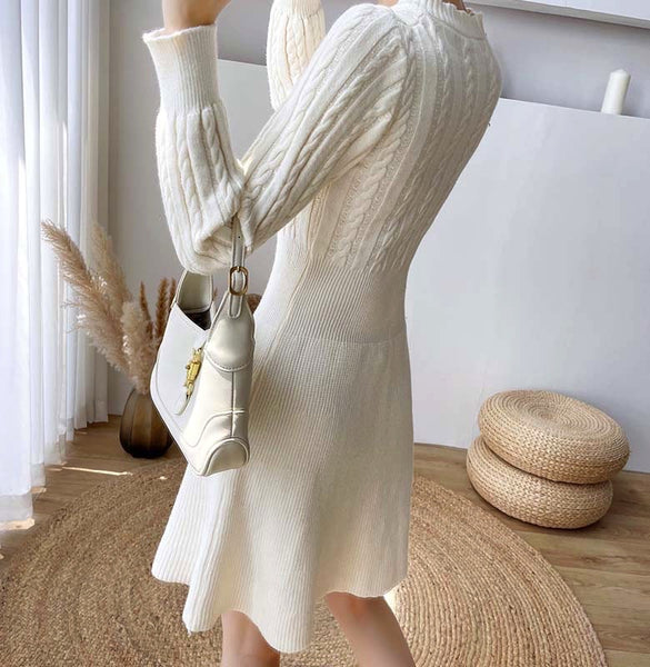 Knitted Chic Women Temperament Mid Length High Waist Stripes Dress