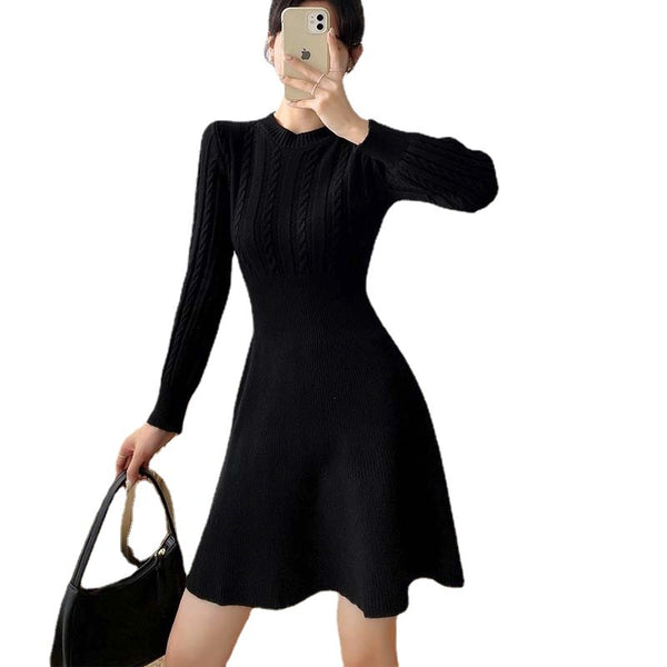 Knitted Chic Women Temperament Mid Length High Waist Stripes Dress
