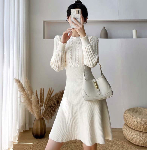 Knitted Chic Women Temperament Mid Length High Waist Stripes Dress