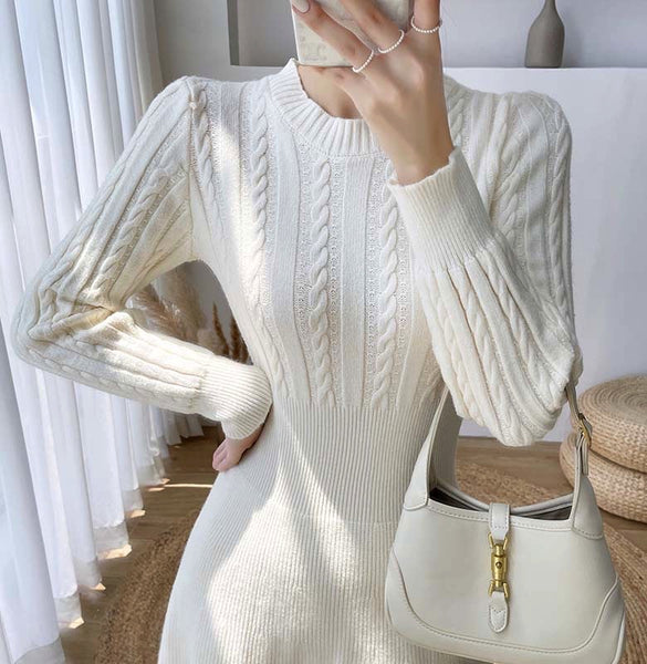 Knitted Chic Women Temperament Mid Length High Waist Stripes Dress