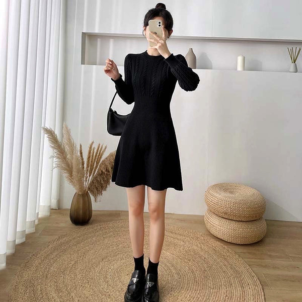 Knitted Chic Women Temperament Mid Length High Waist Stripes Dress