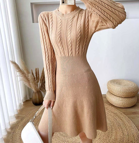 Knitted Chic Women Temperament Mid Length High Waist Stripes Dress