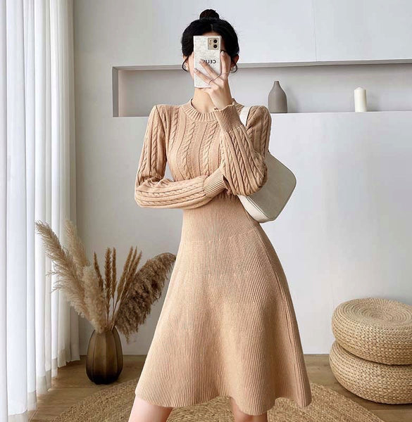 Knitted Chic Women Temperament Mid Length High Waist Stripes Dress