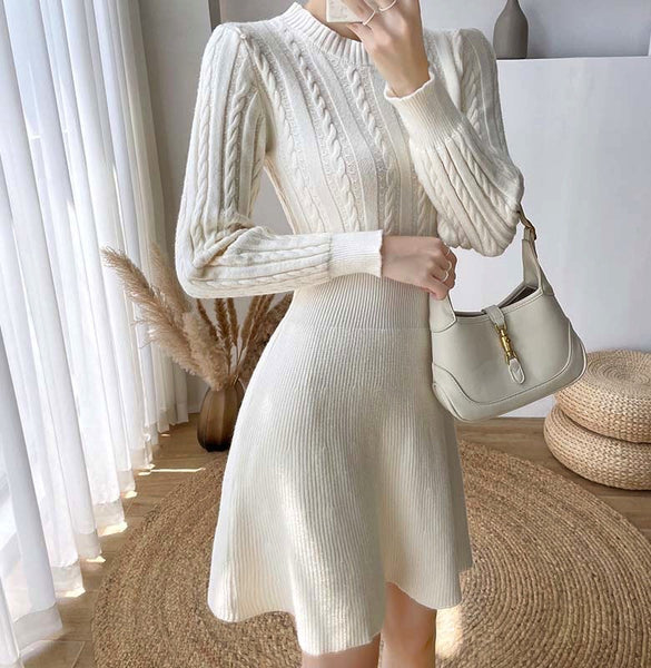 Knitted Chic Women Temperament Mid Length High Waist Stripes Dress