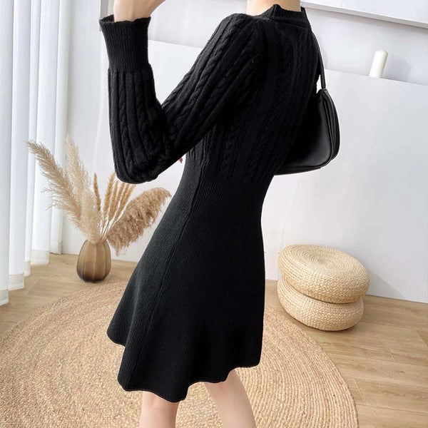Knitted Chic Women Temperament Mid Length High Waist Stripes Dress