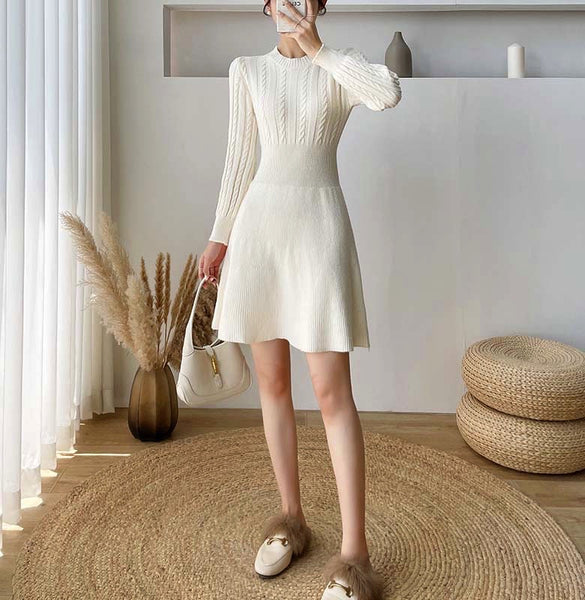 Knitted Chic Women Temperament Mid Length High Waist Stripes Dress