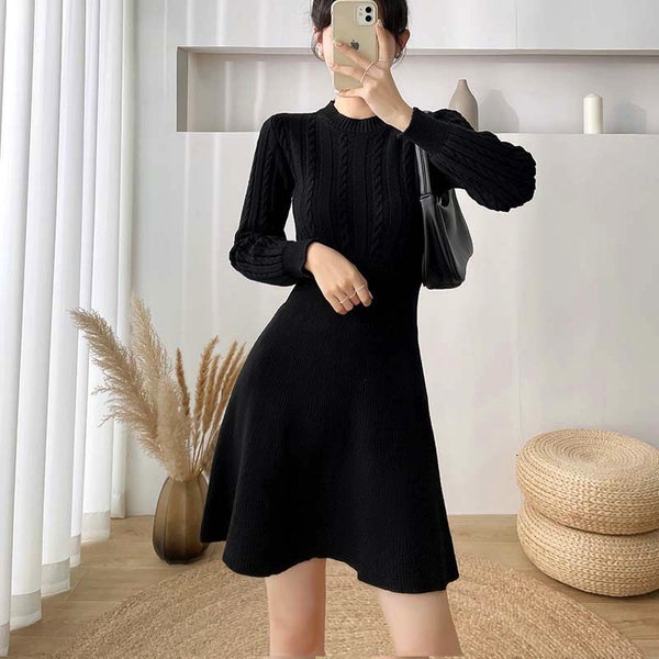 Knitted Chic Women Temperament Mid Length High Waist Stripes Dress