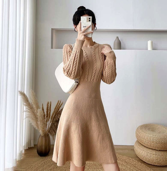 Knitted Chic Women Temperament Mid Length High Waist Stripes Dress