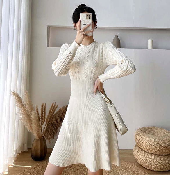 Knitted Chic Women Temperament Mid Length High Waist Stripes Dress