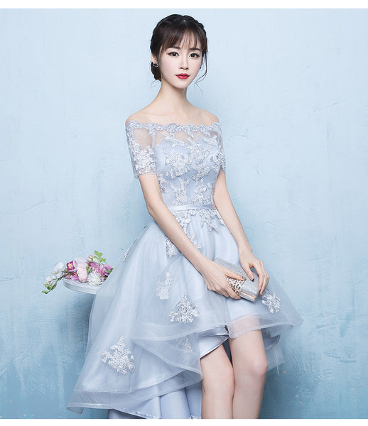 Pretty Party Banquet Asymmetrical Long Prom Bridesmaid A Line Dress