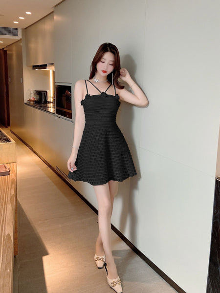 Sexy Backless Low Cut Hollow Strap Floral Waist A-line Skirt Large Swing Dress