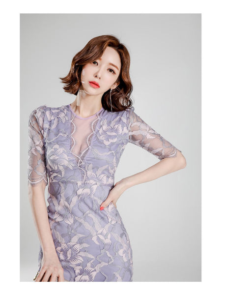 High Quality Women Lace Temperament Elegant Mid Length Hips Pencil Dress