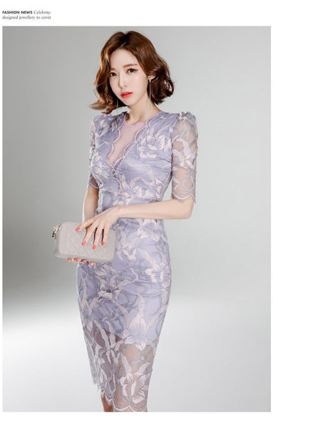 High Quality Women Lace Temperament Elegant Mid Length Hips Pencil Dress
