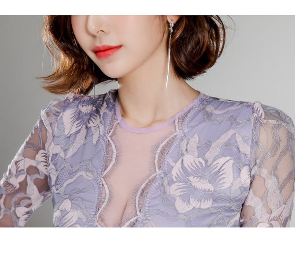 High Quality Women Lace Temperament Elegant Mid Length Hips Pencil Dress