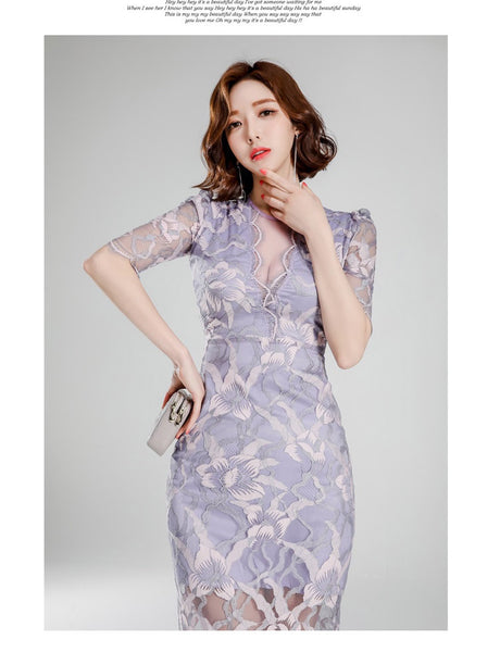 High Quality Women Lace Temperament Elegant Mid Length Hips Pencil Dress