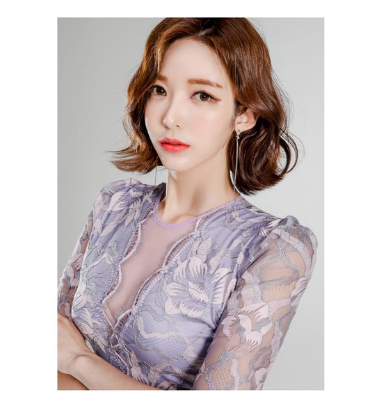 High Quality Women Lace Temperament Elegant Mid Length Hips Pencil Dress