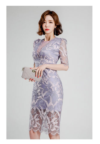 High Quality Women Lace Temperament Elegant Mid Length Hips Pencil Dress