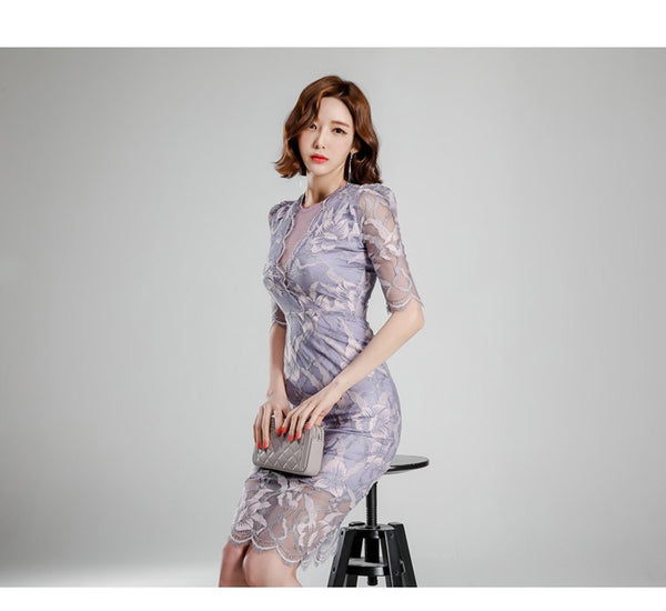 High Quality Women Lace Temperament Elegant Mid Length Hips Pencil Dress
