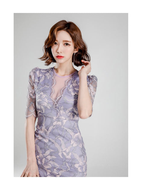 High Quality Women Lace Temperament Elegant Mid Length Hips Pencil Dress