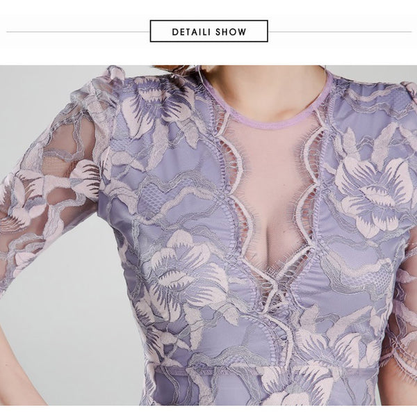 High Quality Women Lace Temperament Elegant Mid Length Hips Pencil Dress