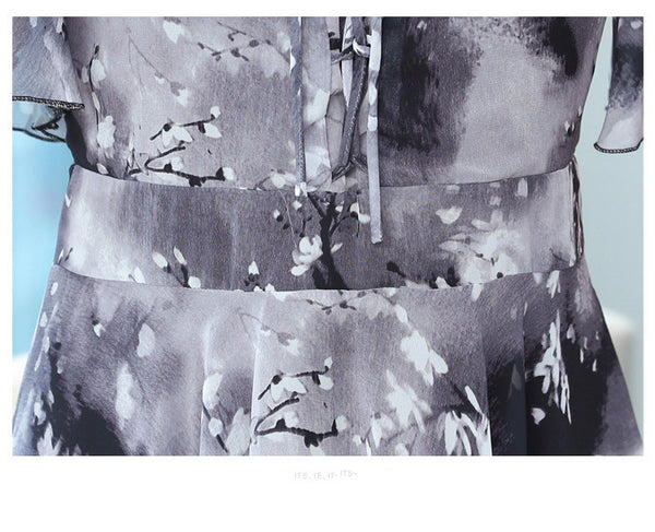 New Trendy Fairy Sweet Lady Chiffon Floral Retro Knee Length Dress