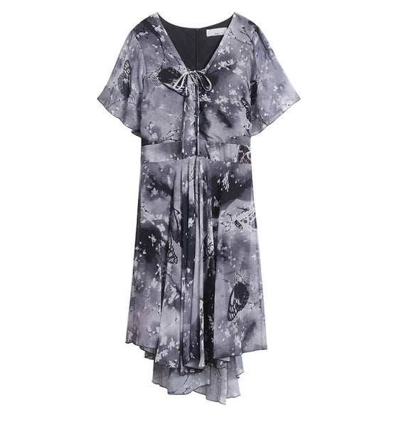 New Trendy Fairy Sweet Lady Chiffon Floral Retro Knee Length Dress