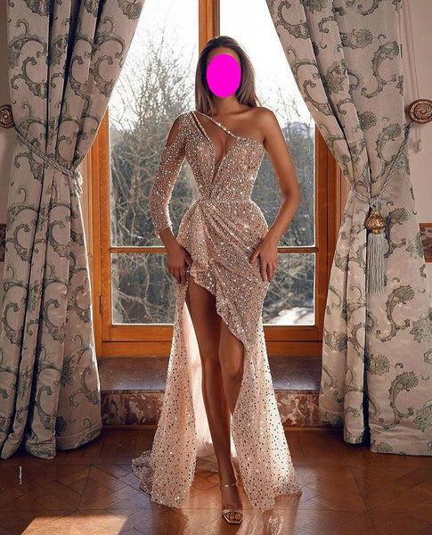 Sexy Irregular Clipping One Slanted Shoulder Maxi Skirt Banquet Dress