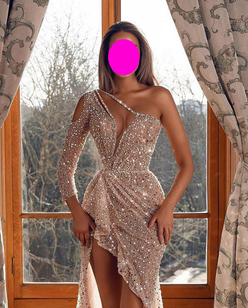 Sexy Irregular Clipping One Slanted Shoulder Maxi Skirt Banquet Dress