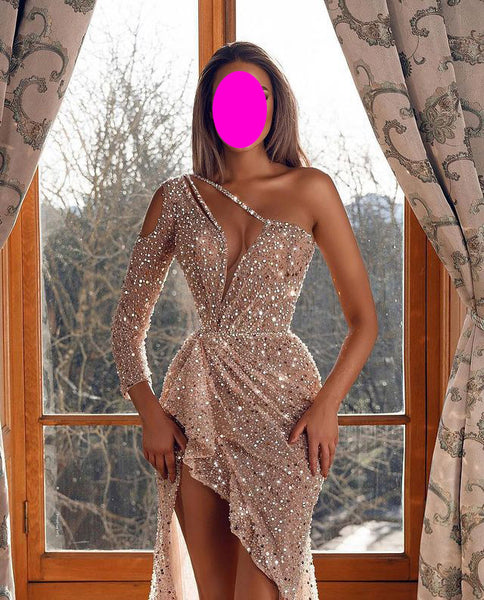 Sexy Irregular Clipping One Slanted Shoulder Maxi Skirt Banquet Dress