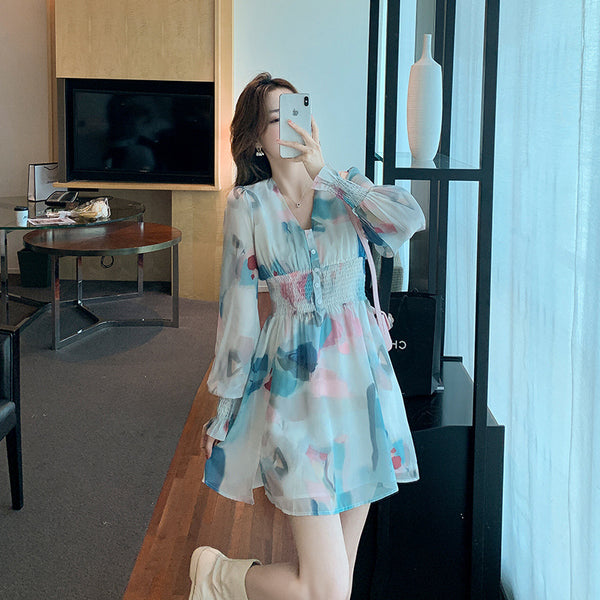 Soft Pretty Chiffon Women Spring New Fashion Mixed Color Popular High End Skirt dress