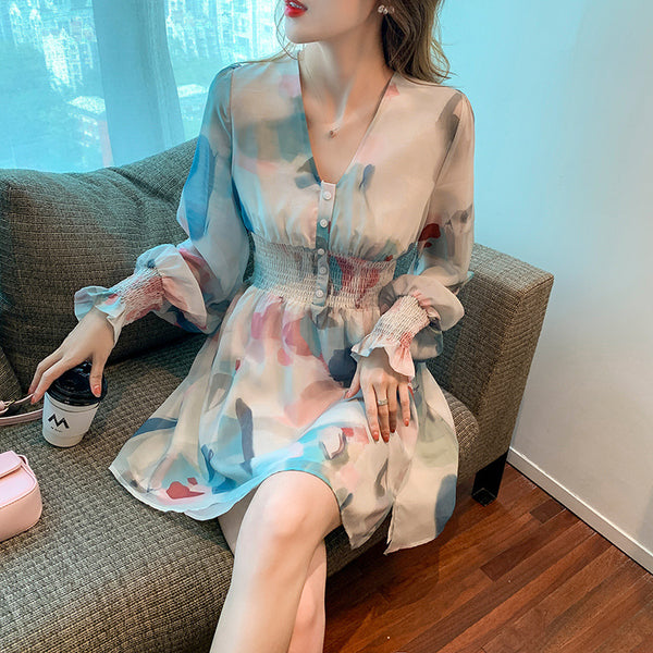 Soft Pretty Chiffon Women Spring New Fashion Mixed Color Popular High End Skirt dress