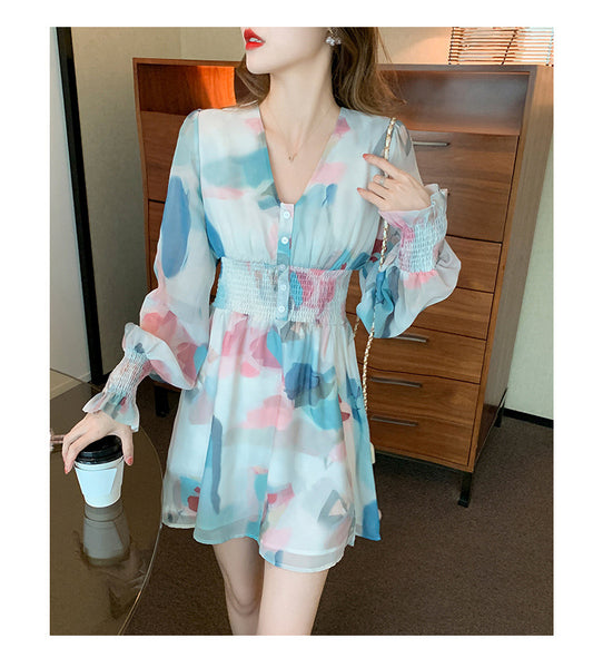 Soft Pretty Chiffon Women Spring New Fashion Mixed Color Popular High End Skirt dress