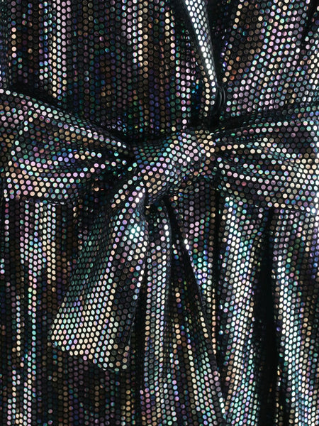 Spring Women Fashion Belt Shinny Sequins Lace Up V Shape Collar Jumpsuit