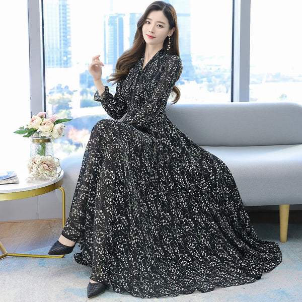 Large Size Beach Long Floral Chiffon Fairy Waist Big Swing Maxi Skirt