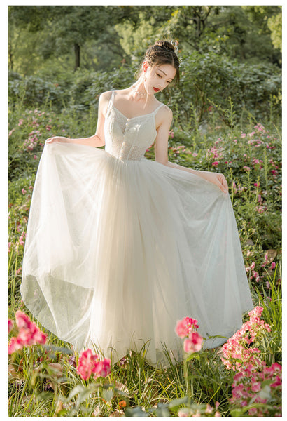 Sweet Elegant Stylish White Mesh Lace Romance Gauze Hollow Slip Big Swing Dress