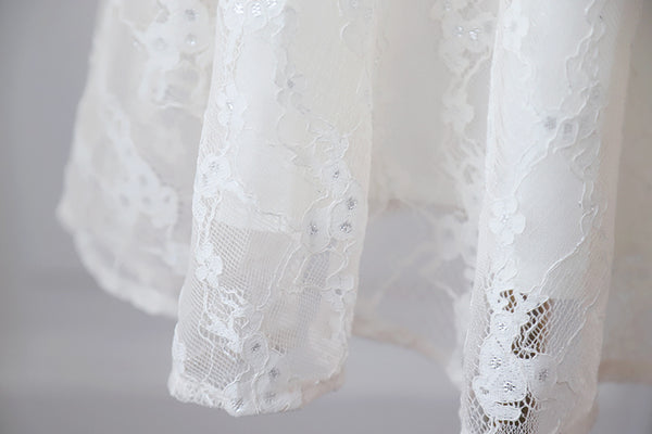 Fairy Temperament V-neck Double-layer Lotus Leaf Sleeves super Sweet Lace Skirt